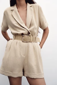 BELTED SHORT SLEEVE JUMPSUIT
