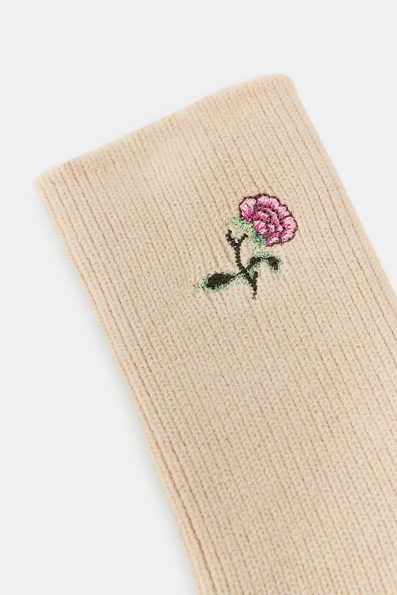 CONTRASTING LEATHER GLOVES WITH FLORAL EMBROIDERY