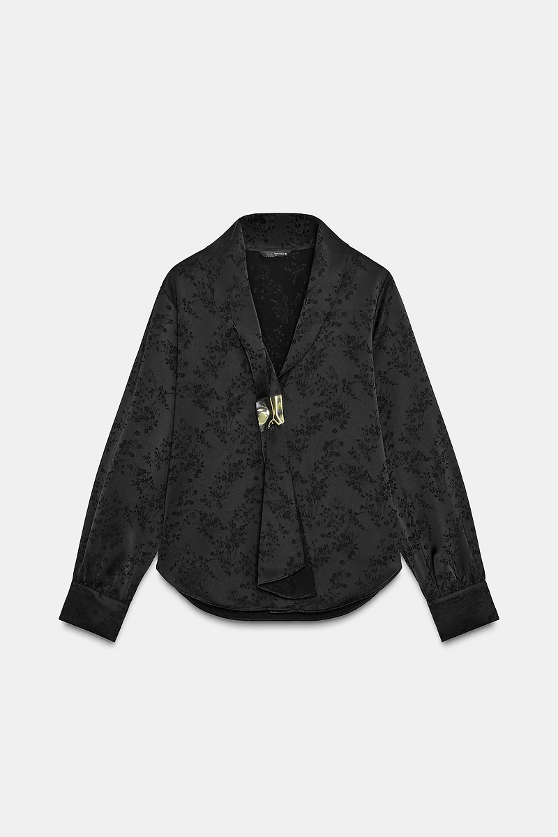 JACQUARD FLORAL SHIRT WITH BROOCH