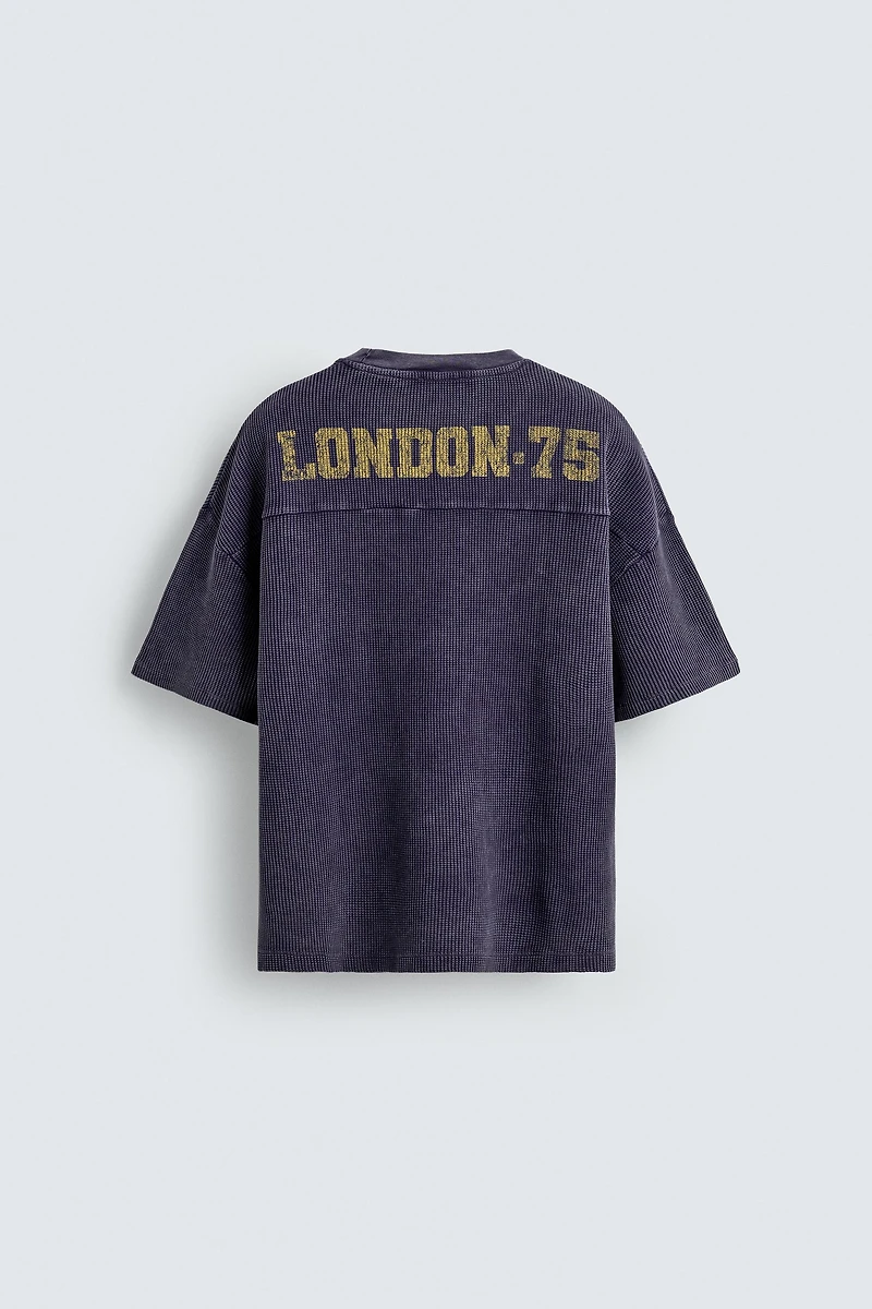 WASHED PRINTED WAFFLE WEAVE SWEATSHIRT