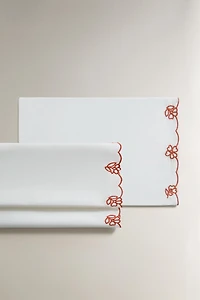 EMBROIDERED FLOWERS CRIB FLAT SHEET AND PILLOWCASE SET