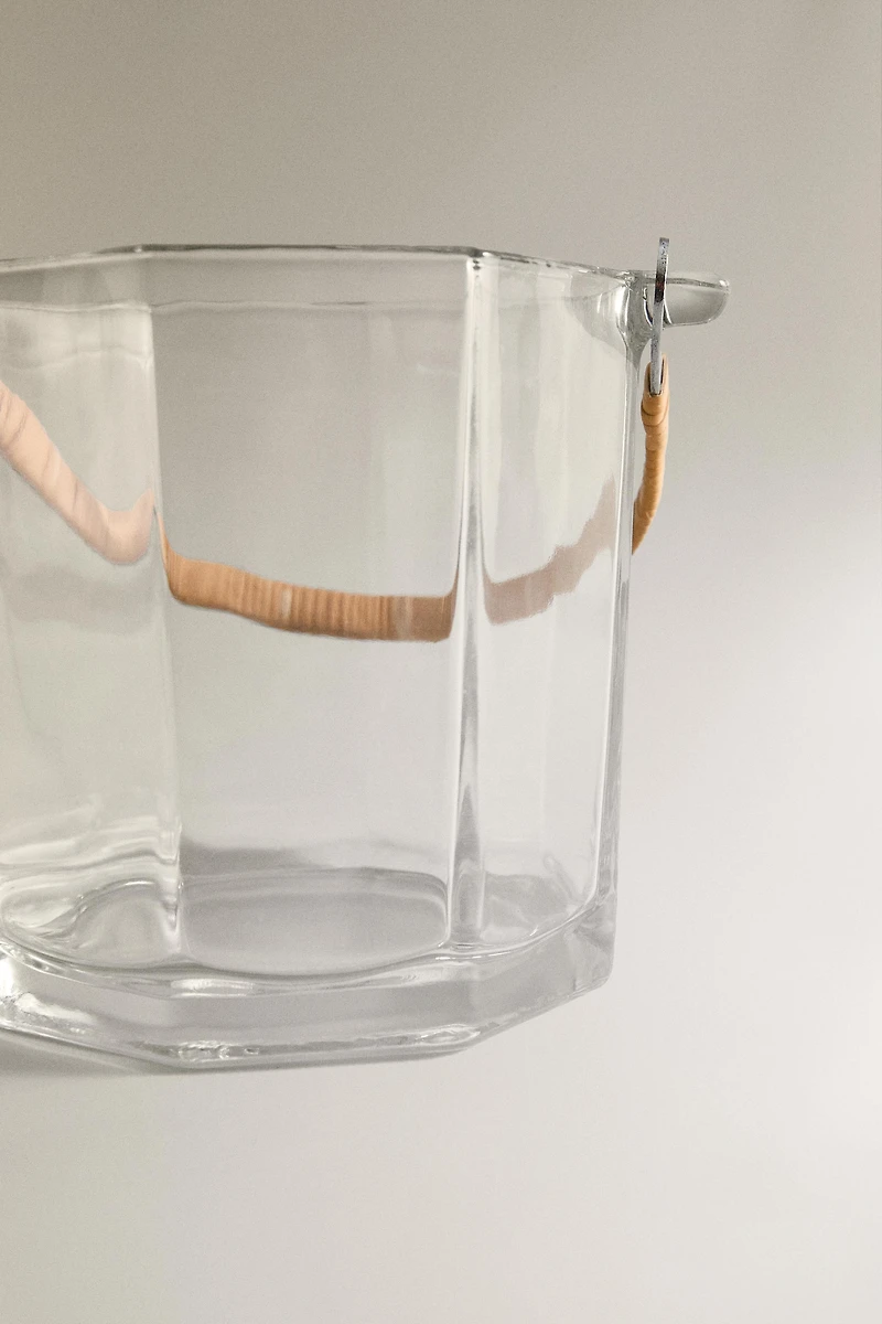 GLASS ICE BUCKET AND TONGS SET