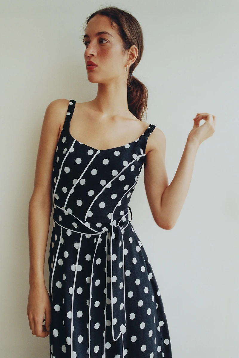 POLKA DOT BELTED MIDI DRESS