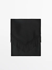 Wool blend knit cape with fringing