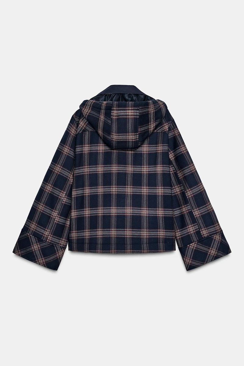 PLAID HOODED PUFFER JACKET