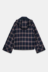 PLAID HOODED PUFFER JACKET