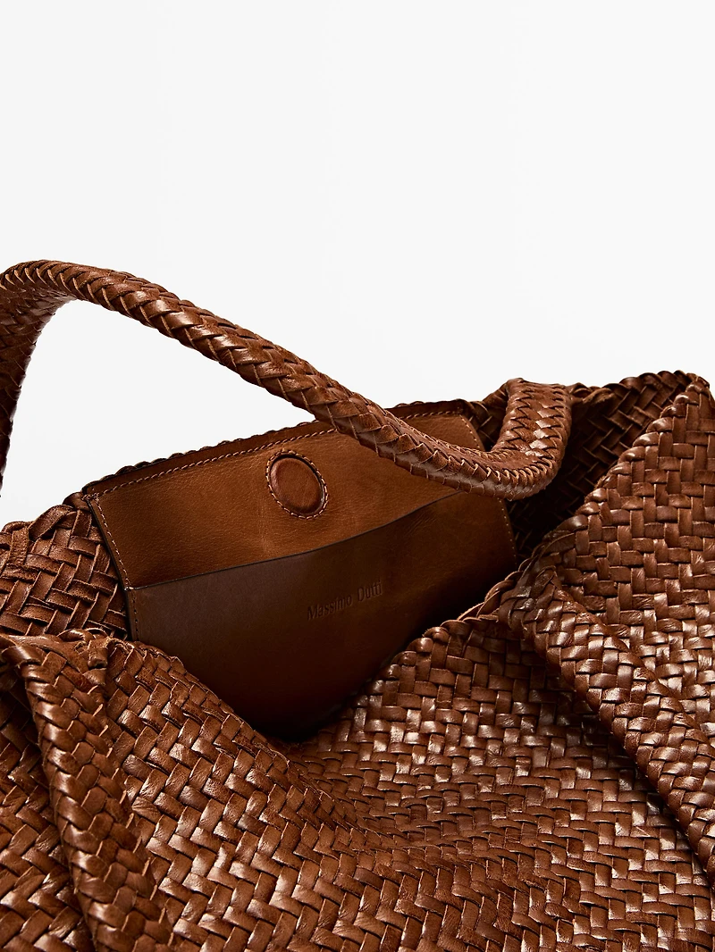 Sac tote tressé moyen format en cuir nappa