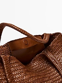 Sac tote tressé moyen format en cuir nappa