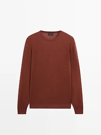 Linen and cashmere knit crew neck sweater