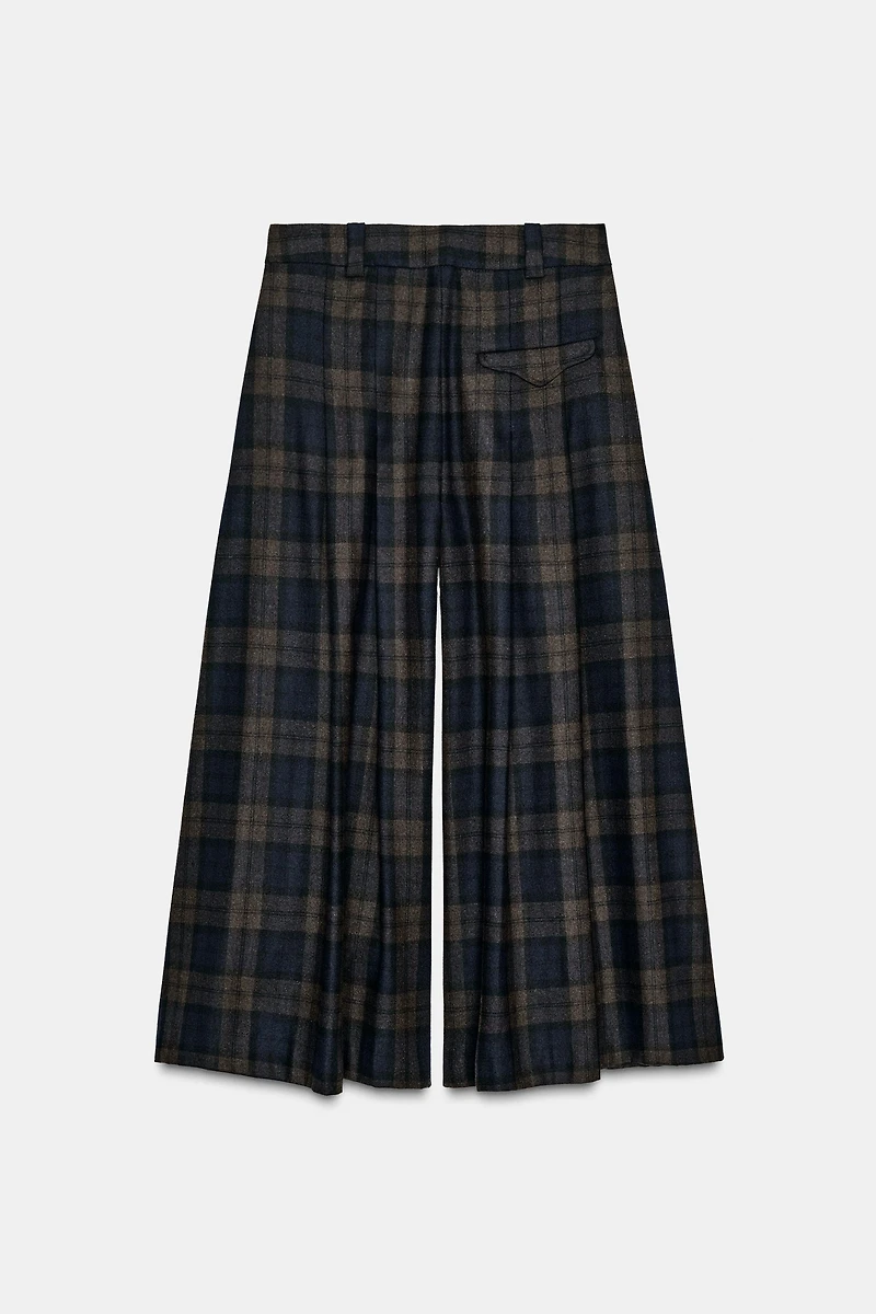 PLAID WOOL BLEND PANTS ZW COLLECTION