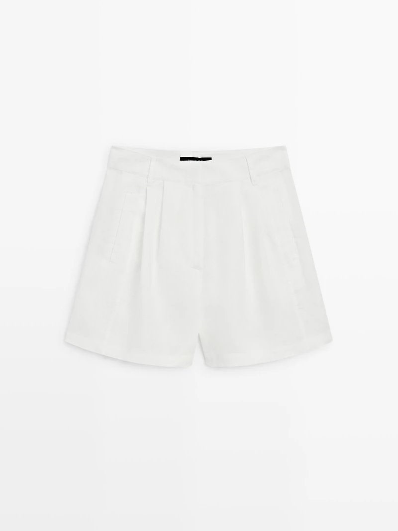100% linen long Bermuda shorts with darts