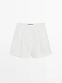 100% linen long Bermuda shorts with darts