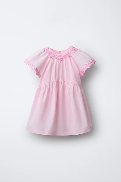 EMBROIDERED FLORAL POPLIN DRESS