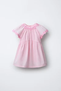 EMBROIDERED FLORAL POPLIN DRESS