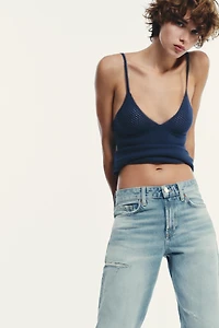 TRF MID-RISE RIPPED WIDE LEG JEANS