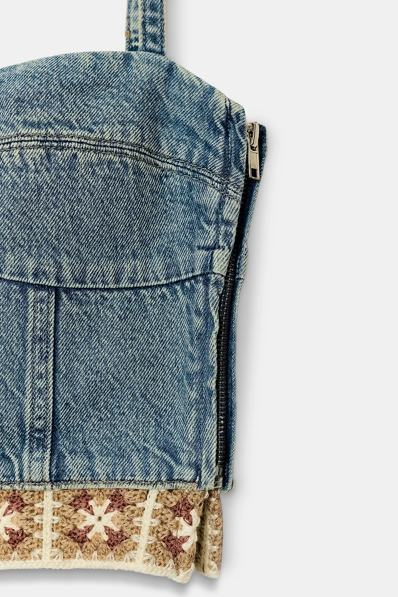Z1975 COMBINATION CROCHET DENIM TOP