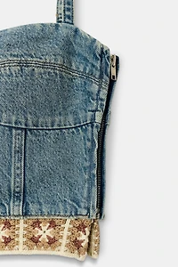 Z1975 COMBINATION CROCHET DENIM TOP