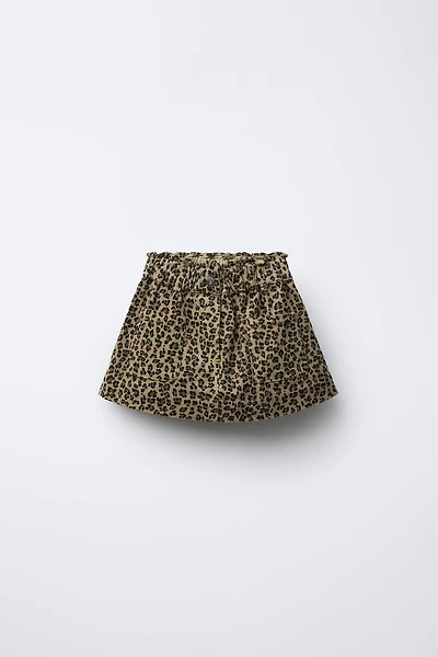 FINE-WALED CORDUROY ANIMAL PRINT SKIRT