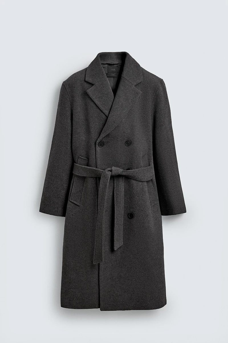 MANTEAU CROISÉ AVEC LAINE ET CEINTURE