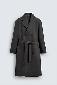 MANTEAU CROISÉ AVEC LAINE ET CEINTURE