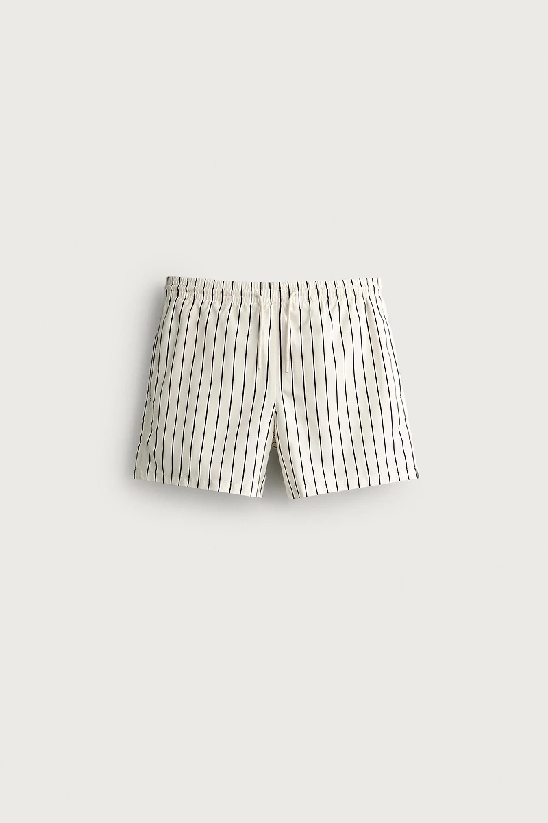 STRIPED MID-LENGTH SWIM TRUNKS