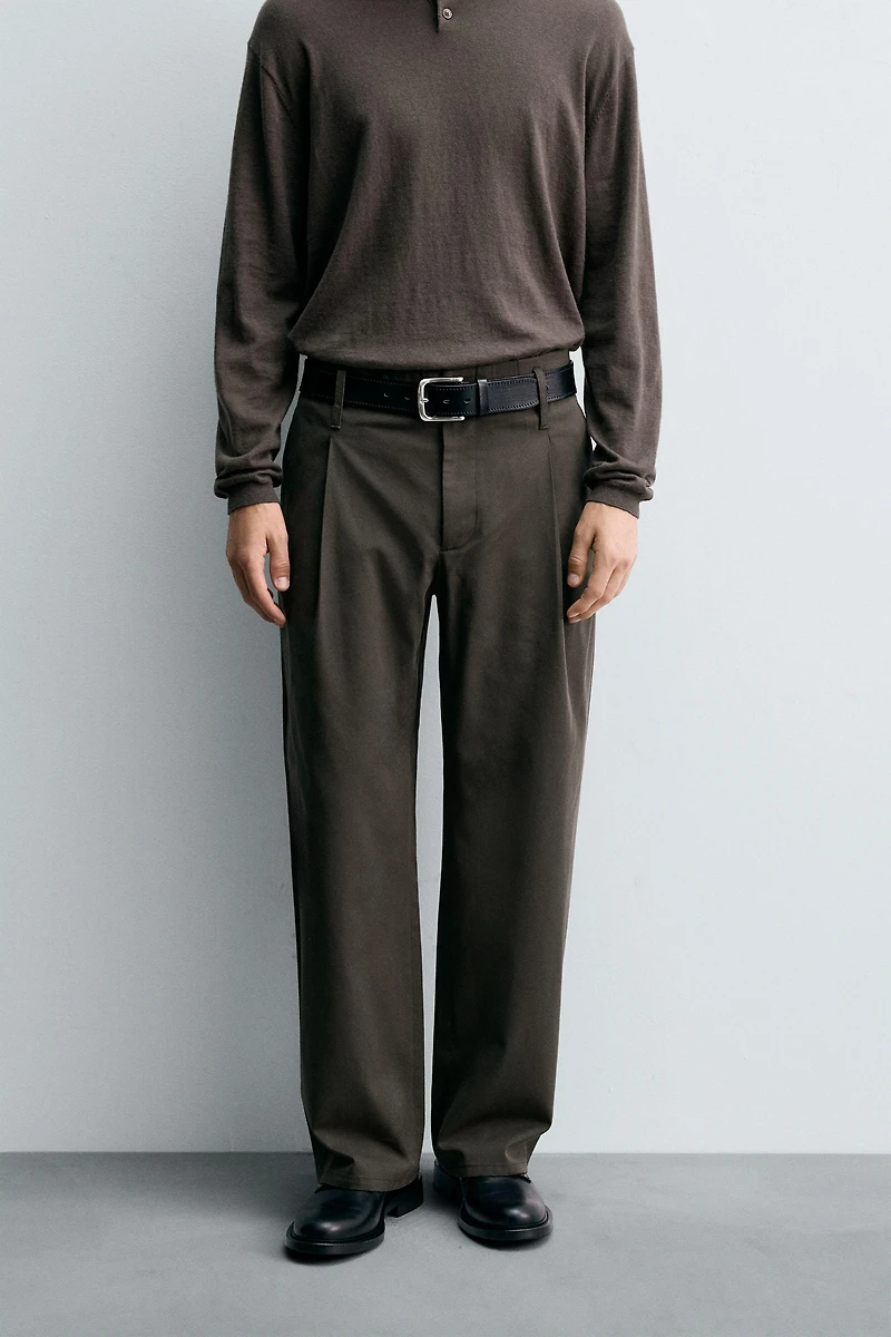 COTTON - VISCOSE PLEATED PANTS
