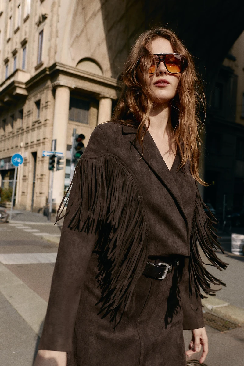 FAUX SUEDE FRINGED JACKET