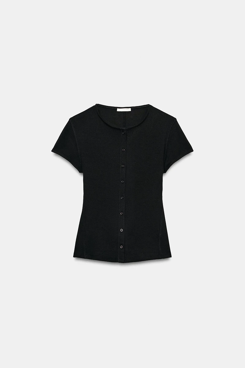BUTTONED RIBBED T-SHIRT