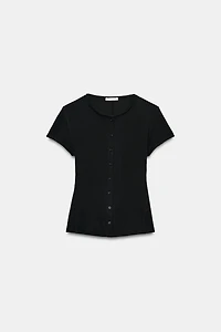 BUTTONED RIBBED T-SHIRT