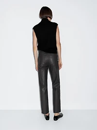 High-waist straight-leg waxed trousers