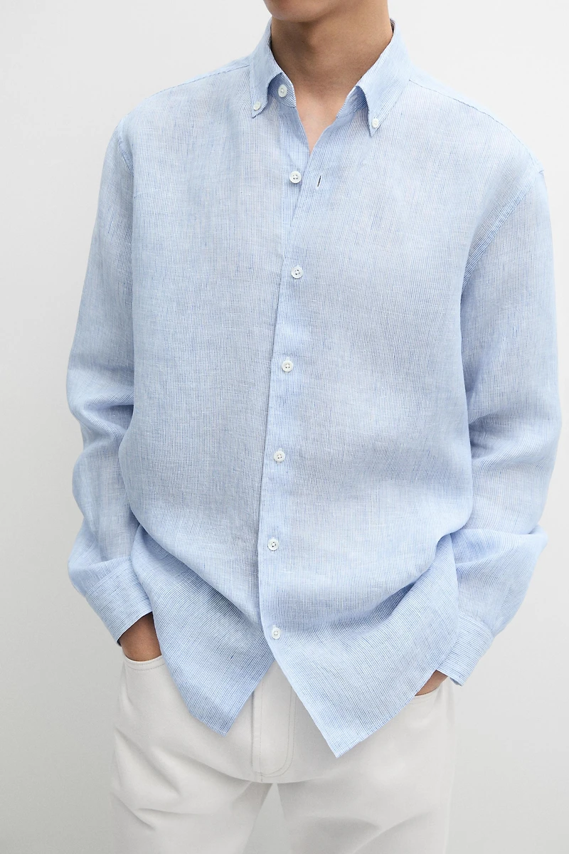Regular fit pinstriped 100% linen shirt