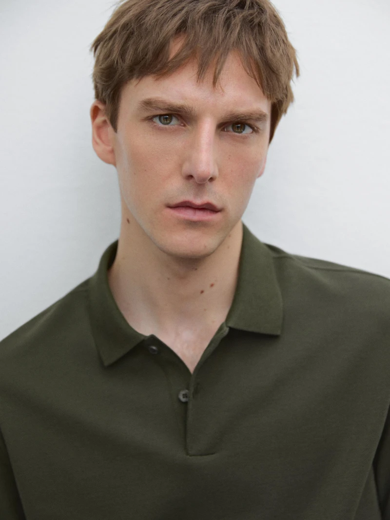 Micro textured piqué cotton polo shirt