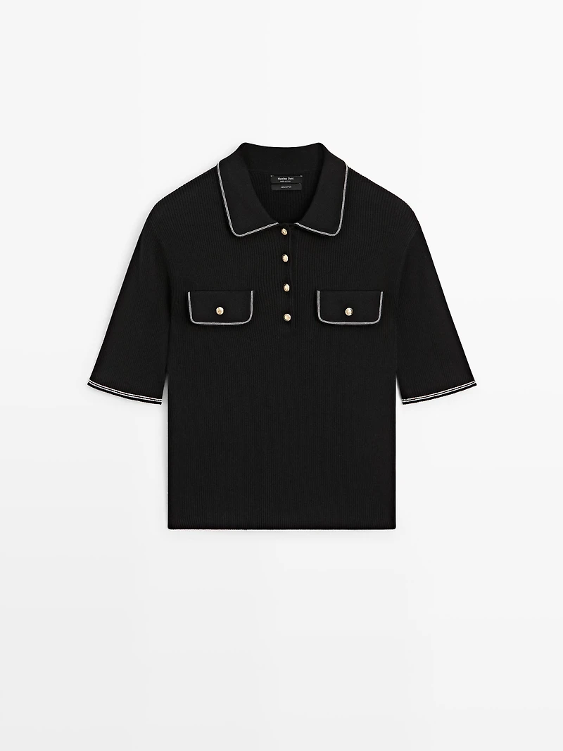 Cotton knit polo shirt with contrast detail