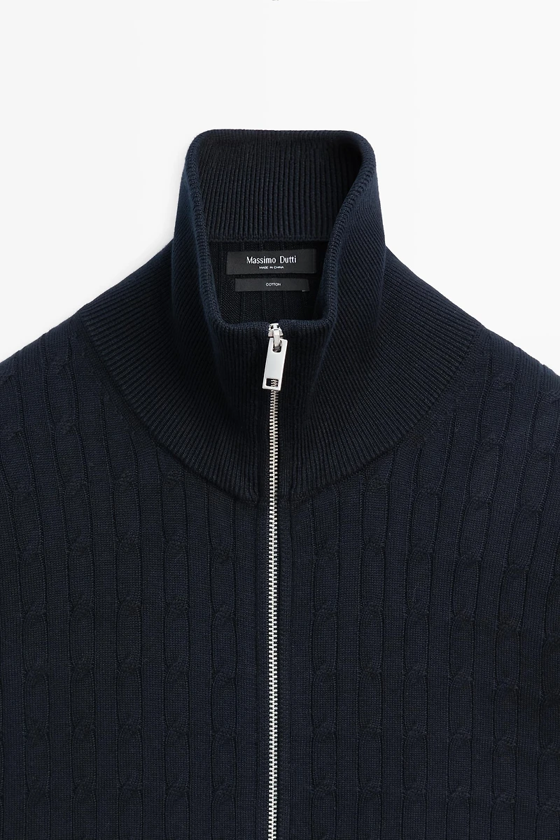 100% cotton braided knit cardigan