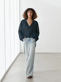 100% linen flowing collared blouse