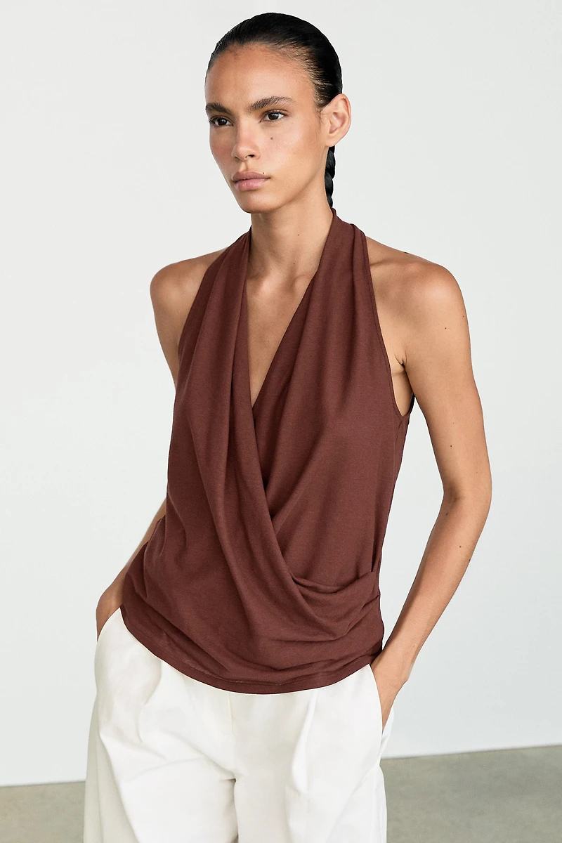 100% cotton draped surplice top