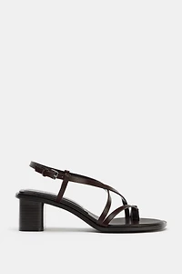 LEATHER WIDE HEEL SANDALS