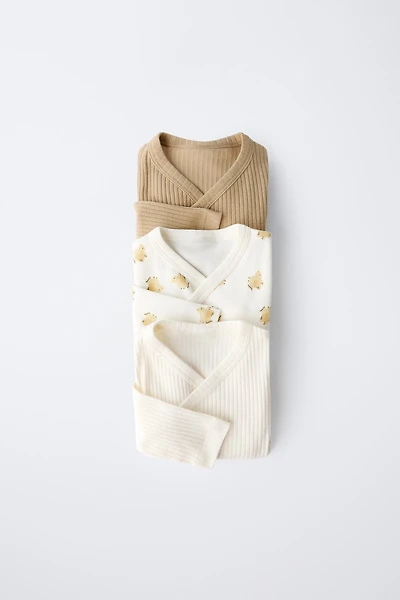THREE-PACK OF KIMONO NECK BODYSUITS WITH BIRDS