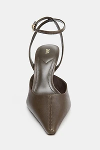 LEATHER SLINGBACK HEELS WITH ANKLE STRAP