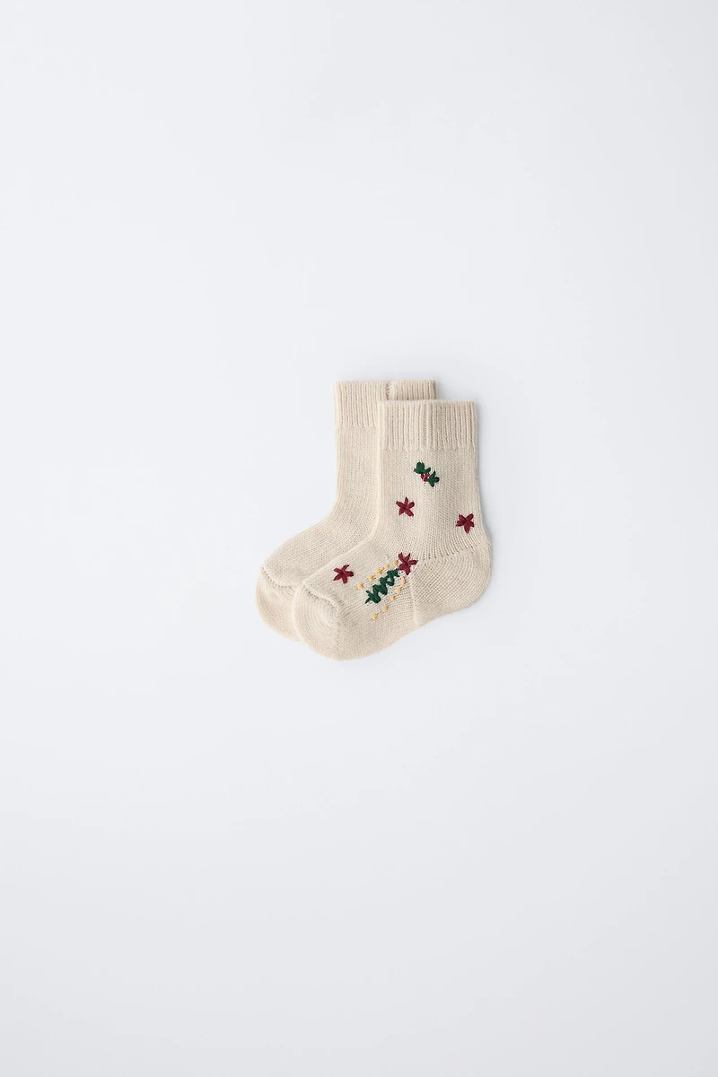MID-CALF EMBROIDERED WOOL SOCKS