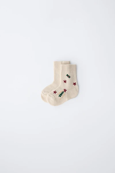 MID-CALF EMBROIDERED WOOL SOCKS