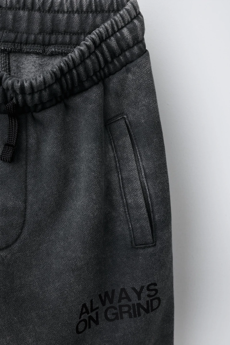 GRAFFITI WASHED EFFECT WIDE LEG PLUSH PANTS