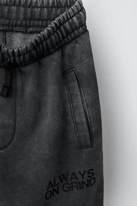 GRAFFITI WASHED EFFECT WIDE LEG PLUSH PANTS