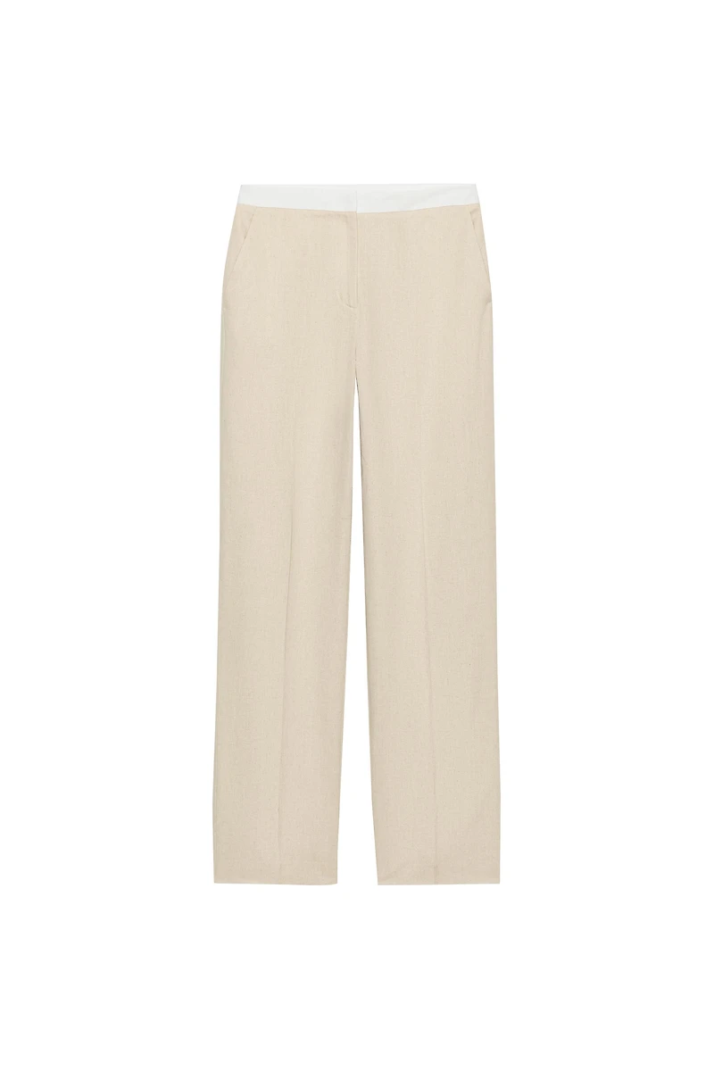 STRAIGHT LEG LINEN PANTS WITH CONTRAST WAIST
