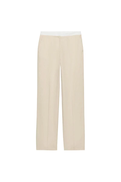 STRAIGHT LEG LINEN PANTS WITH CONTRAST WAIST