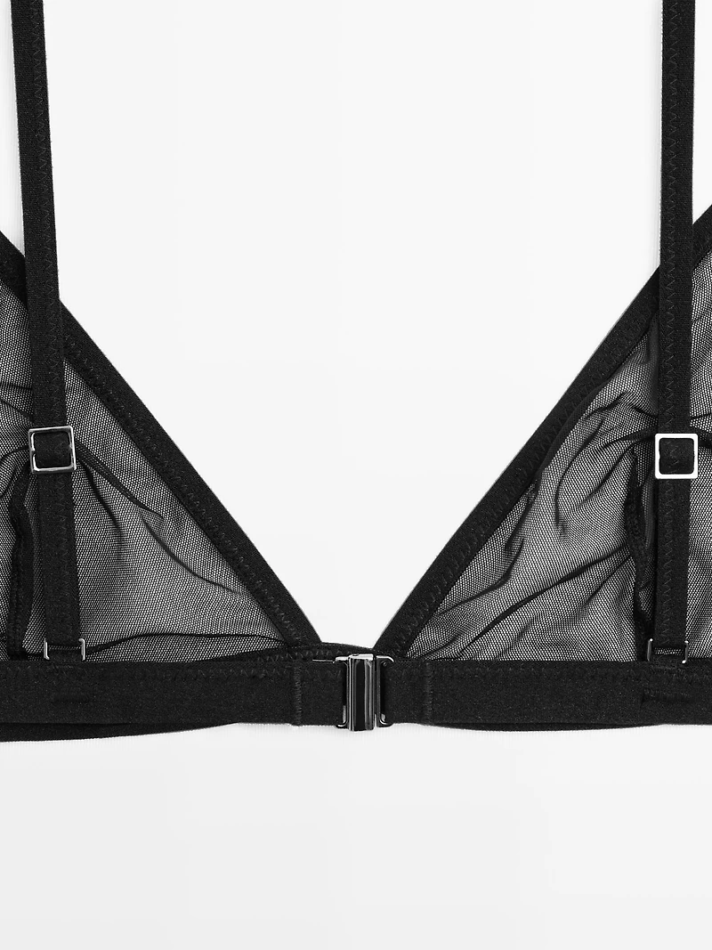 Semi-sheer mesh triangle bralette