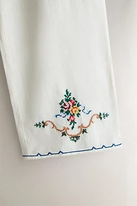 PANTALON COTON LIN BRODÉ
