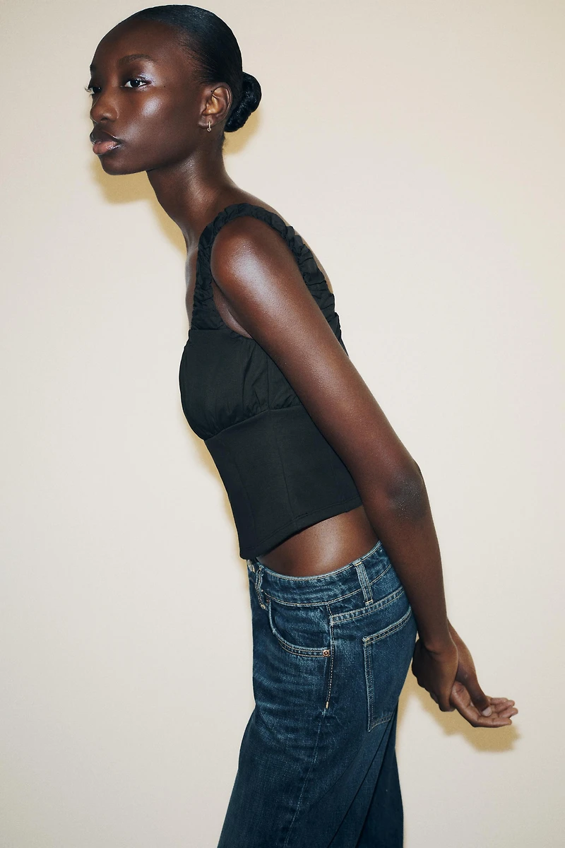 MIXED INTERLOCK POPLIN TOP