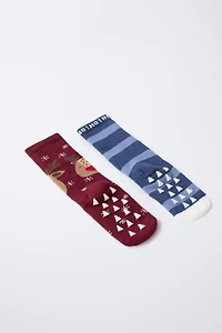 TWO-PACK OF SANTA CLAUS AND REINDEER NON-SLIP SOCKS