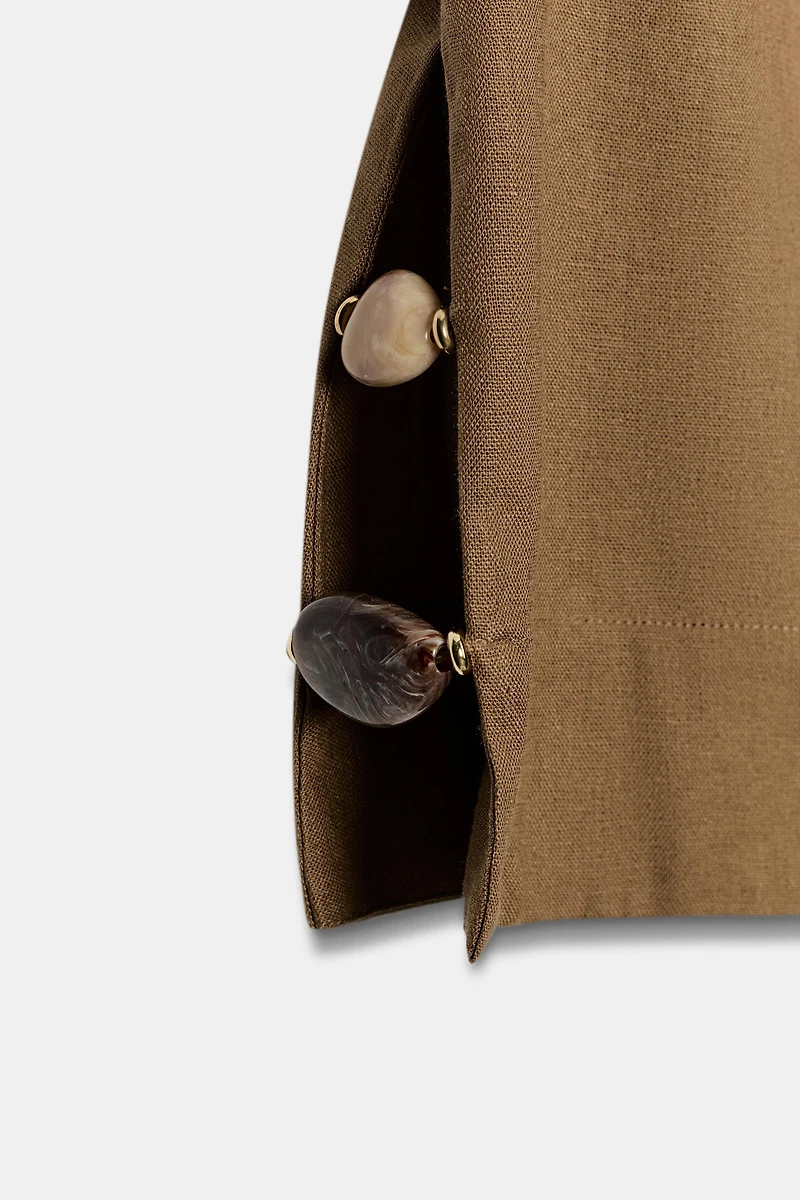LINEN HALTER TOP WITH BEADS